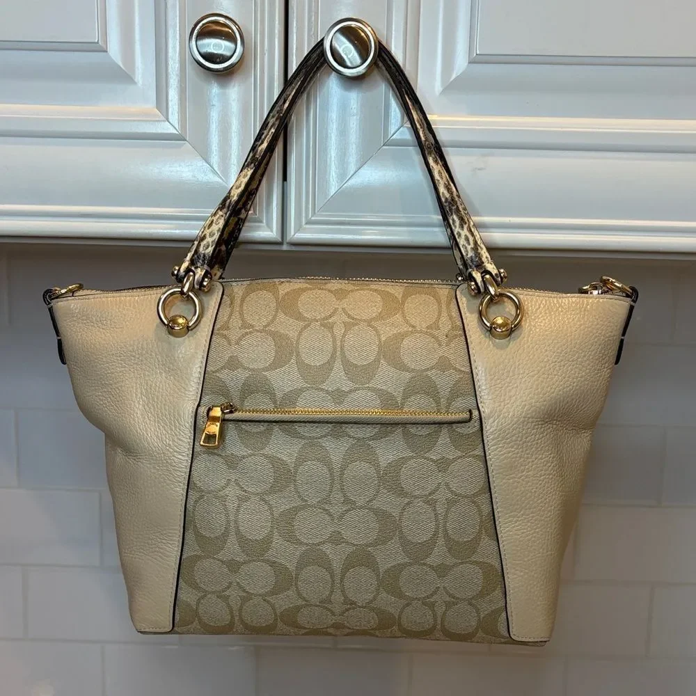 Coach Purse Handbag Kacey Signature Logo Snakeskin Color Block Satchel Bag